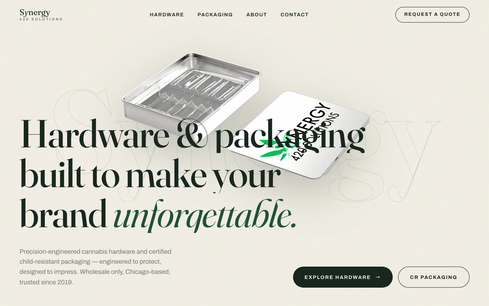 Synergy 420 website homepage, designed and built by Ethan Builds