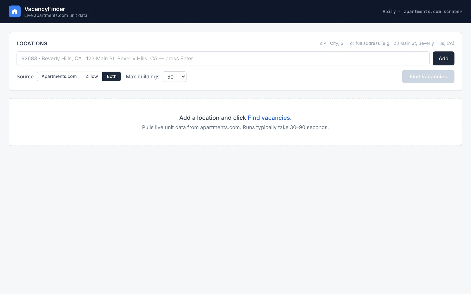 VacancyFinder website homepage, designed and built by Ethan Builds